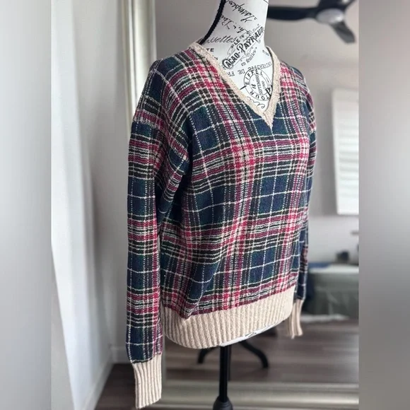 Vintage 90s Polo Ralph Lauren Silk Wool V Neck Sweater Multicolor Size M
